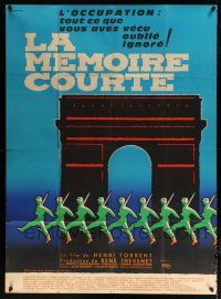 4y905 SHORT MEMORY French 1p '63 Cerutti art of soldiers marching under the Arc de Triomphe!