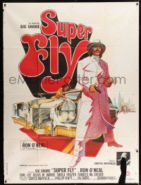 4y932 SUPER FLY French 1p '72 great artwork of Ron O'Neal with car & girl sticking it to The Man!