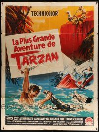 4y936 TARZAN'S GREATEST ADVENTURE French 1p '59 different Roger Soubie art of hero Gordon Scott!