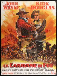 4y976 WAR WAGON French 1p '67 cowboys John Wayne & Kirk Douglas, Mascii art of armored stagecoach!