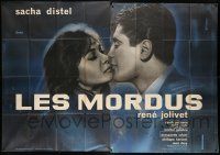 4y314 LES MORDUS French 2p '60 romantic Gonzague art of Sacha Distel & Philippe Hersent kissing!