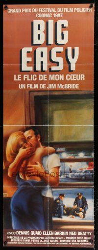 4y356 BIG EASY French door panel '87 different art of Dennis Quaid & Ellen Barkin by crime scene!