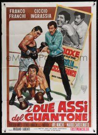 4y094 I DUE ASSI DEL GUANTONE Italian 1p '71 wacky boxing art of comedians Franco & Ciccio!