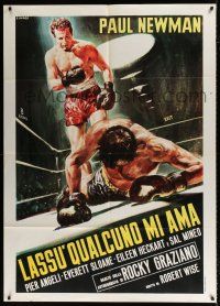4y124 SOMEBODY UP THERE LIKES ME Italian 1p R60s Casaro boxing art of Paul Newman in the ring!