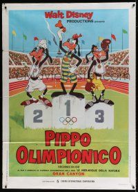 4y127 SUPERSTAR GOOFY Italian 1p '72 Disney, sports champion Goofy standing on Olympic podium!