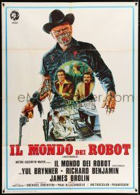 4y145 WESTWORLD Italian 1p '73 Michael Crichton, cool art of cyborg cowboy Yul Brynner by Neal Adams