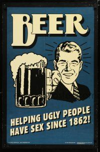 4z579 BEER: HELPING UGLY PEOPLE 23x35 commercial poster '98 ... have sex since 1862, wacky!