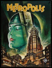 4z621 METROPOLIS 27x37 German commercial poster '90s Fritz Lang classic, cool Kurt Degen art!