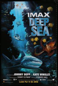 4z703 DEEP SEA 27x40 video poster '06 great underwater reef image of shark and octopus!