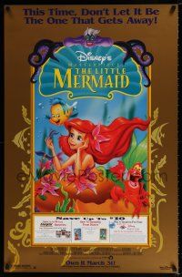 4z750 LITTLE MERMAID 27x40 video poster R98 images of Ariel & cast, Disney underwater cartoon!