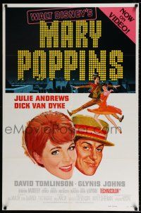 4z754 MARY POPPINS style A 27x41 video poster R80 Julie Andrews & Dick Van Dyke in Disney's classic