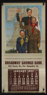 4z044 BOY SCOUTS OF AMERICA calendar 11x23 '53 On My Honor, Norman Rockwell art!