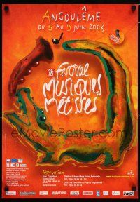 4z197 28E FESTIVAL MUSIQUES METISSES 17x24 French music poster '03 wild abstract art of alligator!