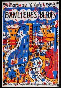 4z200 BANLIEUES BLEUES 16x24 French music poster '99 Francois Boisrand colorful abstract art!