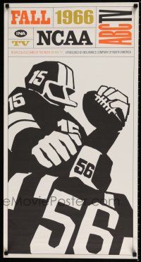 4z361 NCAA FALL 1966 tv poster '66 wonderful black and white artwork of linebacker making tackle!