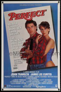 4z766 PERFECT 27x41 video poster '85 sexy Jamie Lee Curtis & John Travolta, cool magazine design!