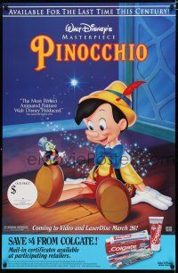 4z767 PINOCCHIO 26x40 video poster R93 Disney classic, wooden boy wants to be real!