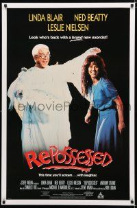 4z777 REPOSSESSED 27x41 video poster '90 possessed Linda Blair, wacky Leslie Nielsen!