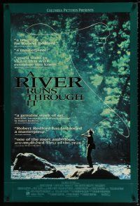 4z781 RIVER RUNS THROUGH IT 27x40 video poster '92 Robert Redford, Brad Pitt, fly fishing image!