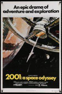 4z839 2001: A SPACE ODYSSEY REPRO 27x40 special '80s Stanley Kubrick, Bob McCall space wheel art!