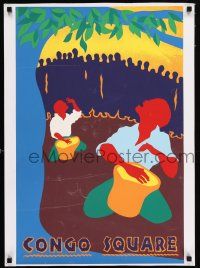 4z440 1996 NEW ORLEANS JAZZ & HERITAGE FESTIVAL 21x29 special '96 cool art of men playing drums!