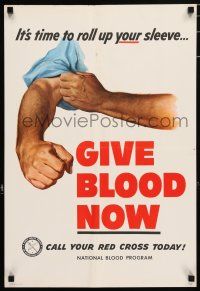 4z464 GIVE BLOOD NOW 17x25 special '50s art of man rolling up sleeves ready to donate!