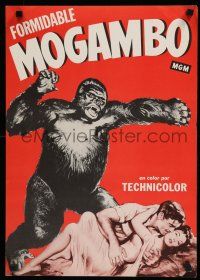 4z507 MOGAMBO Spanish/U.S. special 16x22 '53 art of Clark Gable, Ava Gardner & giant African ape!