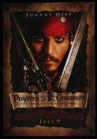 4z524 PIRATES OF THE CARIBBEAN 2-sided 19x27 special '03 Curse of the Black Pearl, Depp, Rush!