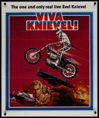 4z405 VIVA KNIEVEL special 27x33 '77 art of the daredevil jumping his motorcycle by Roy Anderson!