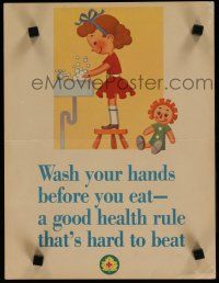 4z560 WASH YOUR HANDS BEFORE YOU EAT 2-sided 11x15 Canadian special '60s with Raggedy Ann doll!