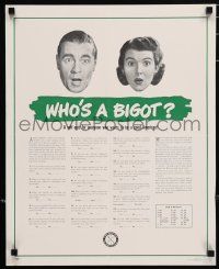 4z561 WHO'S A BIGOT 18x22 special '60s wacky 20 question quiz, take it if you're a good American!