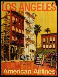 4z155 AMERICAN AIRLINES LOS ANGELES 30x40 travel poster '60s cool VK art of western movie set!