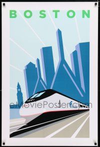 4z157 AMTRAK BOSTON 24x36 travel poster '04 great artwork of the Acela train and Boston skyline!