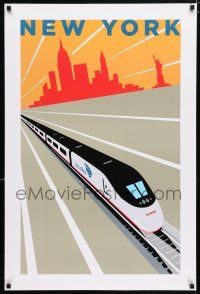 4z160 AMTRAK NEW YORK 24x36 travel poster '04 great artwork of the Acela train and NYC skyline!