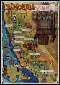 4z163 CALIFORNIA - WINE LAND OF AMERICA travel poster '60s cool map art by Amado Gonzalez!
