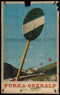 4z182 FURKA-OBERALP 25x40 Swiss travel poster '43 Herbert Leupion art of railroad track semaphore!
