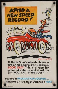 4z119 AFTER A NEW SPEED RECORD 14x22 WWII war poster '41 cool Hungerford art of Uncle Sam in car!