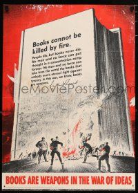 4z122 BOOKS ARE WEAPONS IN THE WAR OF IDEAS 20x28 WWII war poster '42 Broder, Nazi book burning!