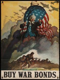 4z124 BUY WAR BONDS 30x40 WWII war poster '42 Uncle Sam leading troops to battle by Wyeth!