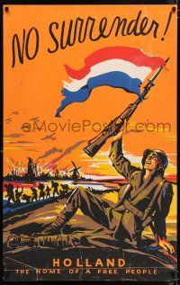 4z117 HOLLAND THE HOME OF A FREE PEOPLE 28x44 Dutch WWII war poster 1945 Winfield battlefield art!