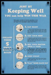 4z138 JUST BY KEEPING WELL YOU CAN HELP WIN THIS WAR 14x20 WWII war poster '40s 5 simple rules!