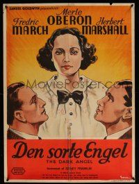 5b627 DARK ANGEL Danish '35 early K. Wenzel art of Fredric March, Merle Oberon, Marshall!