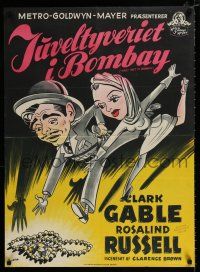5b719 THEY MET IN BOMBAY Danish '51 cool Gaston art of Clark Gable & Rosalind Russell!