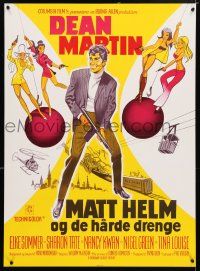 5b734 WRECKING CREW Danish '69 cool different art of Dean Martin as Matt Helm with sexy spy babes