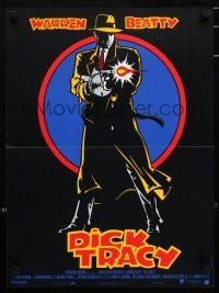5b435 DICK TRACY French 16x21 '90 cool art of Warren Beatty as Chester Gould's classic detective!