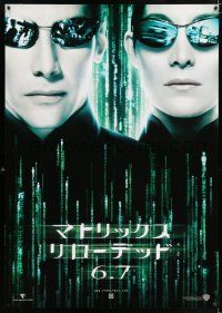5b129 MATRIX RELOADED teaser Japanese 29x41 '03 close-up of Keanu Reeves & Carrie-Anne Moss!