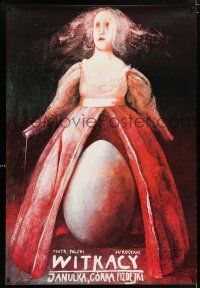 5b372 WITKACY JANULKA CORKA FIZDEJKI stage play Polish 26x38 '86 artwork of woman with egg for body