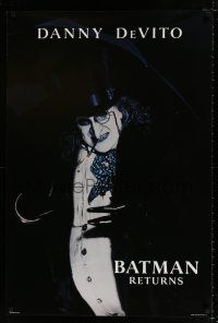 5c097 BATMAN RETURNS undated teaser 1sh '92 close-up of Danny DeVito as the Penguin, Tim Burton!