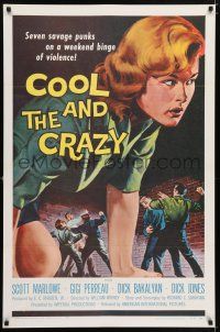 5c004 COOL & THE CRAZY 1sh '58 savage punks on a weekend binge of violence, classic '50s image!