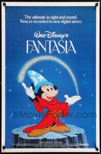 5c256 FANTASIA 1sh R82 great image of Mickey Mouse & others, Disney musical cartoon classic!